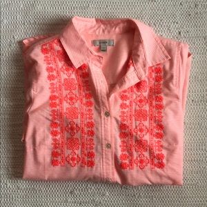 Jcrew coral and white seersucker lace tunic